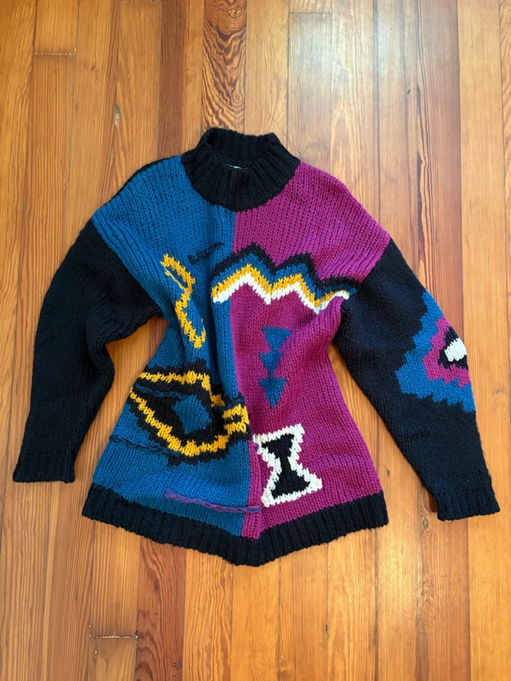 VTG 80s 90s Half Turtleneck Sweater Wool Blend Oversized L 44-45"